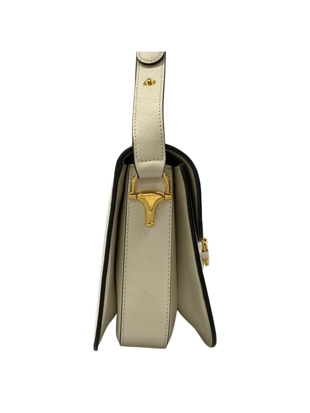 Gucci Shoulder Bag Horsebit Ivory Gold Leather - Picture 2 of 15